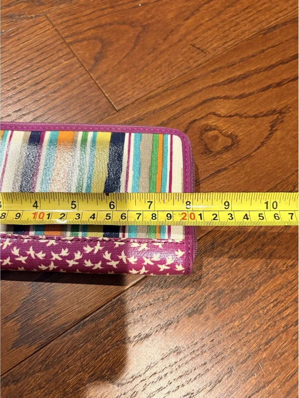 Vintage FOSSIL Key Per Coated Canvas w/Leather Trim Zip Around Wallet Colorful